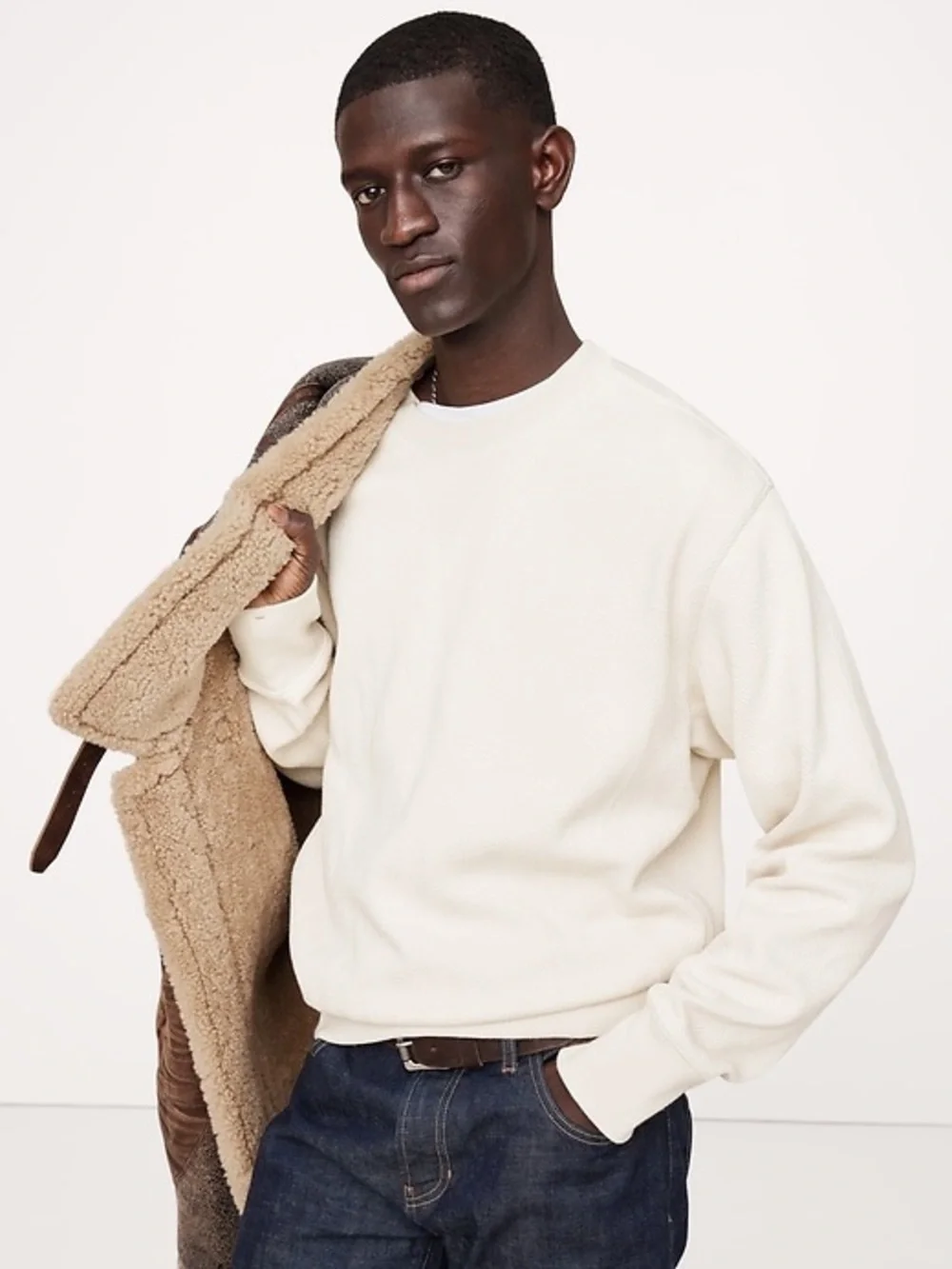NWT BANANA REPUBLIC TEXTURE FRENCH TERRY SWEATSHIRT in Transition Cream White